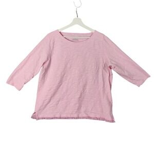 Talbots Bohemian Cotton Top Pink Fringe‎ Hem 3/4 Sleeve Casual Womens Size 2X